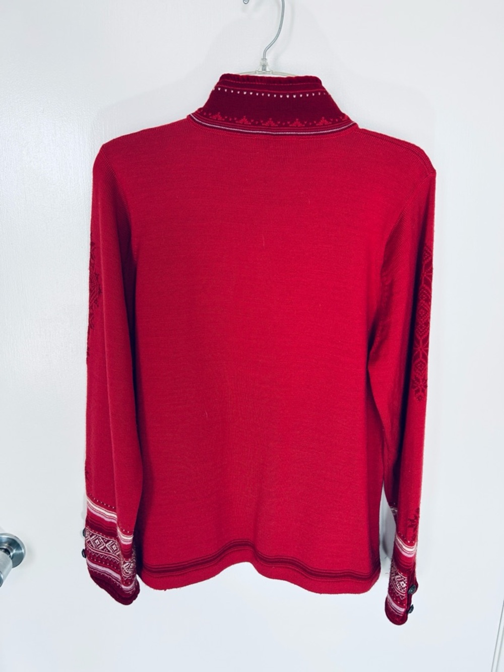 Dale of Norway Red & Cream Quarter-Zip Mock Cowl Neck Sweater with Metal Buttons - Picture 2 of 12